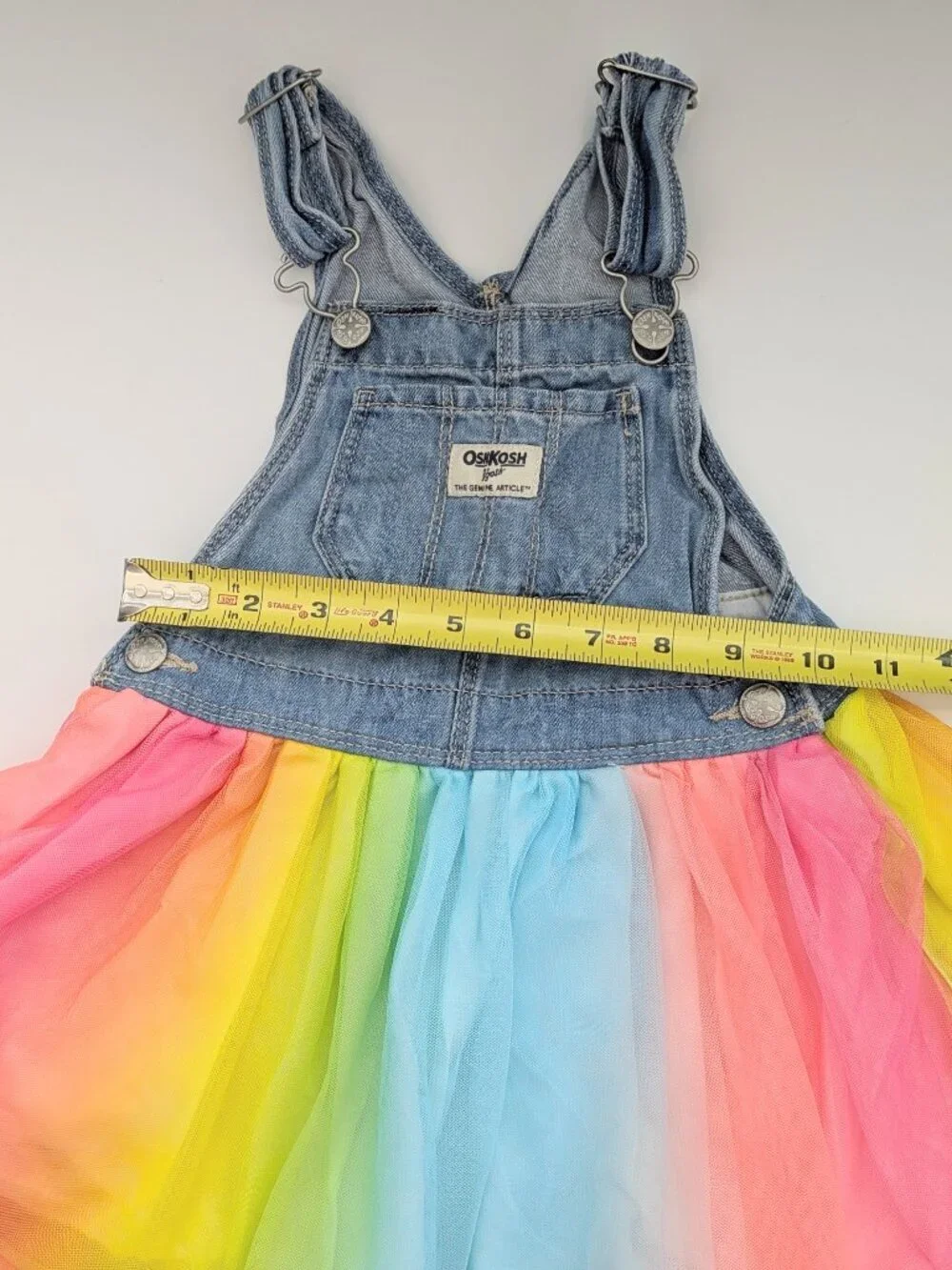 OshKosh Girls' (4T) Denim Overall Dress/Jumper with Rainbow Colored Tulle Skirt
